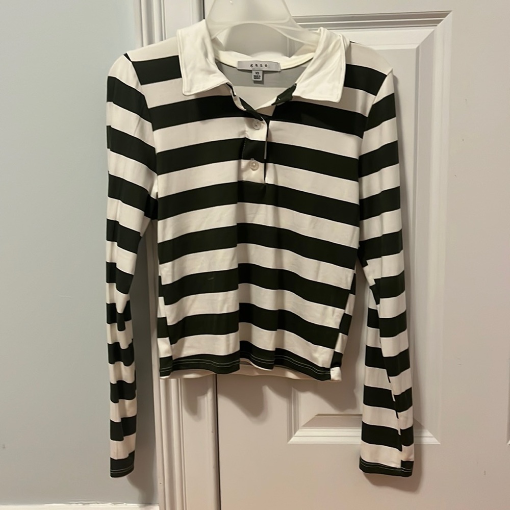 Striped green and white button up shirt!